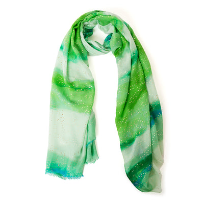 The Reef Scarf in green made from a super soft lightweight blend of viscose and cotton